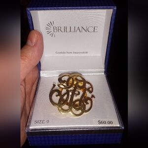 Gold Monogram Ring with Swarovski Crystals